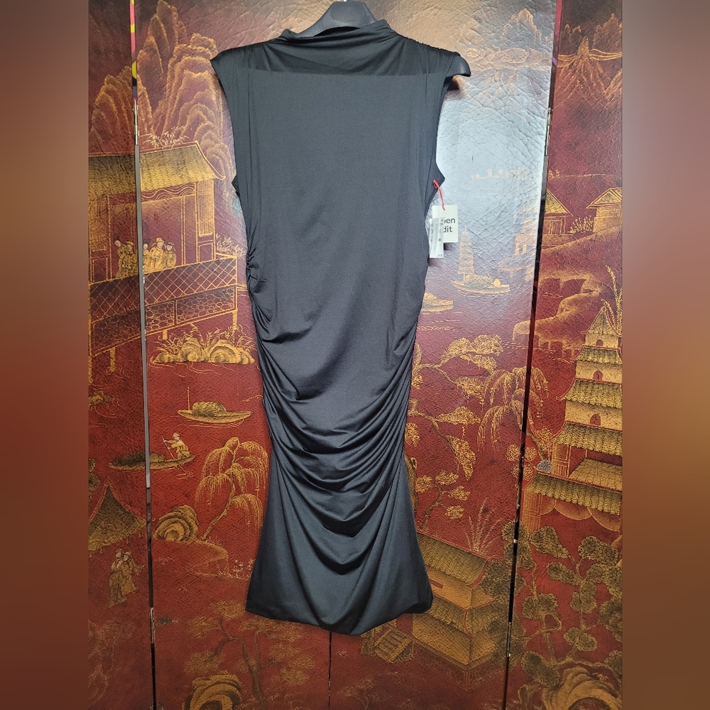 OpenEdit Elegant Black Sleeveless Bodycon Midi Dress